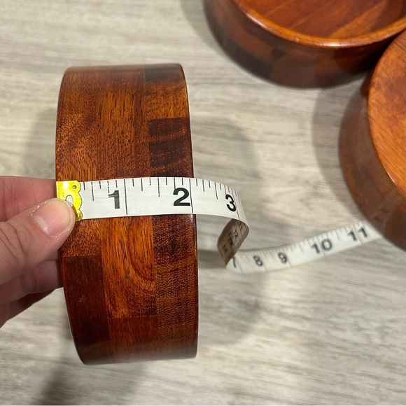 Vintage Set Of 3 Teak Wood Mid Century Modern 6” Round Salad Serving Bowls - Picture 4 of 6